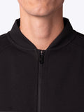 Close-up of the bomber collar on a RangeRoamer Jacket in Onyx Black by Loogaroo||||Onyx